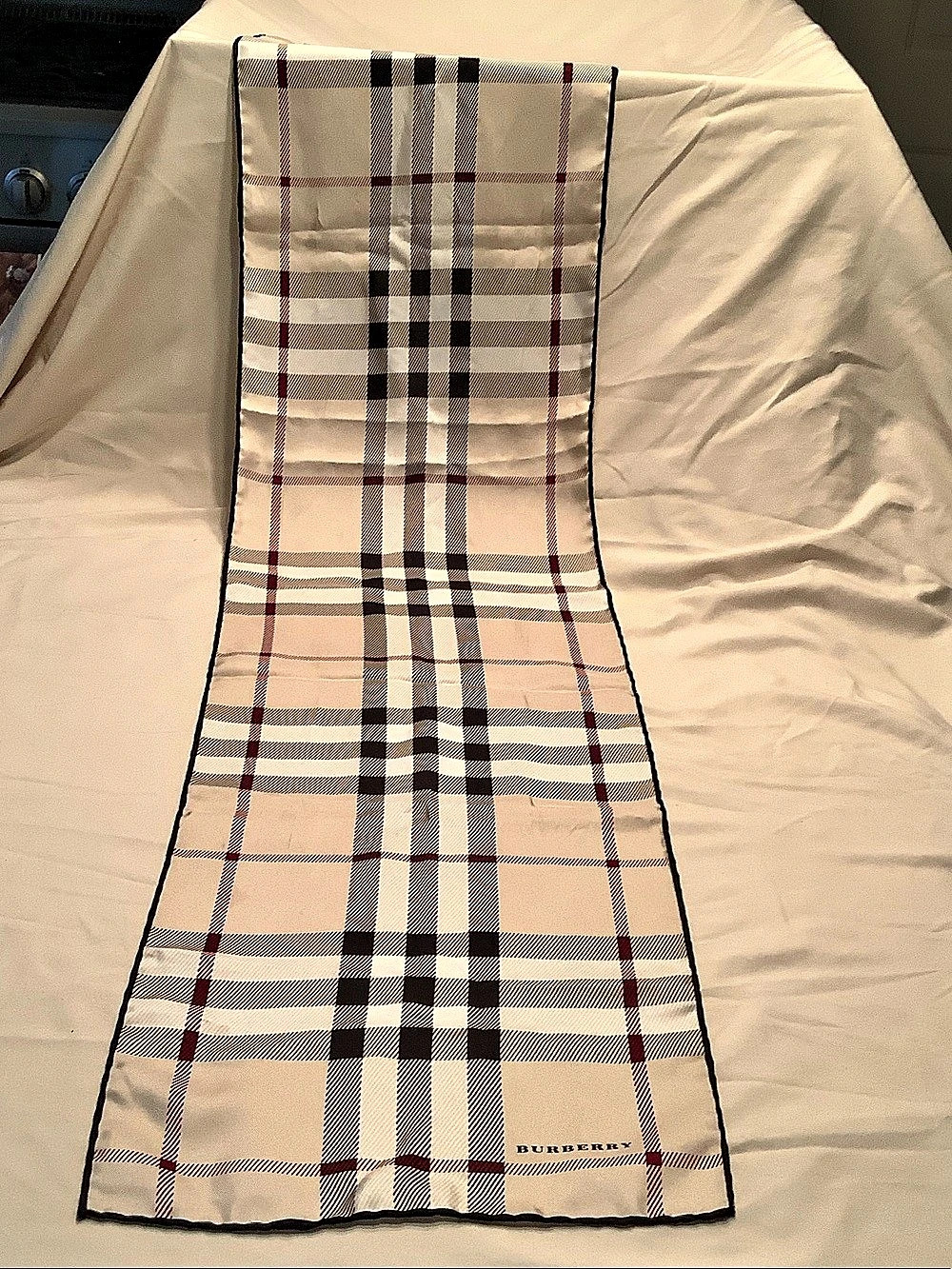 Burberry Vintage Check Silk Scarf Beige & Black